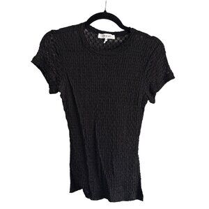 Frame Noir Textured Short Sleeve Stretchy Knit Top Size M/M Sheer Textured